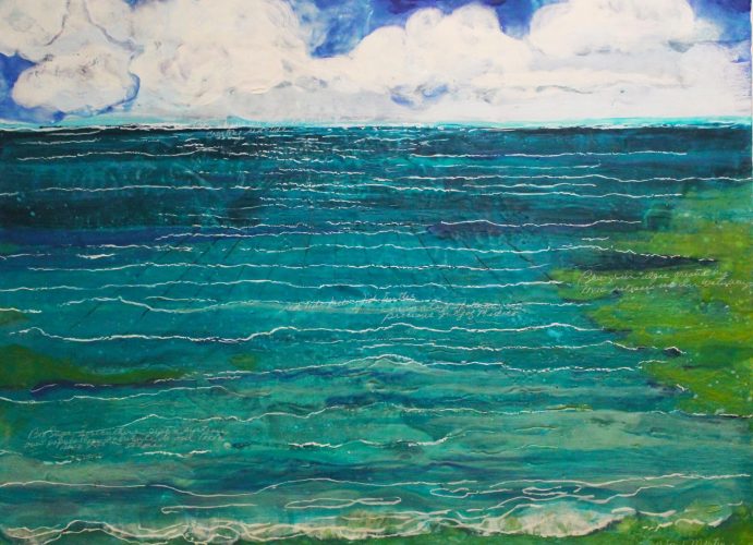 Deborah Martin- Green Algae,  Encaustic on paper mounted canvas