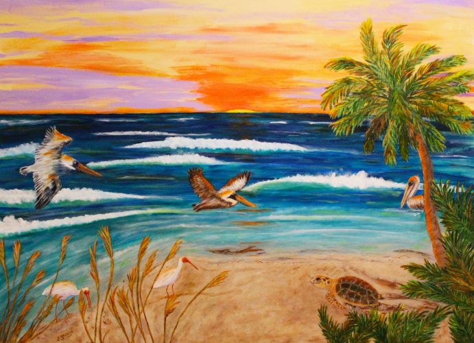 Janet George- Sunrise at Fort Myers Beach, Acrylic