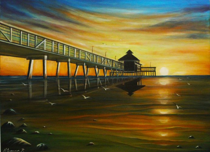 Martin Casanova- Sunset on the Pier, Oil